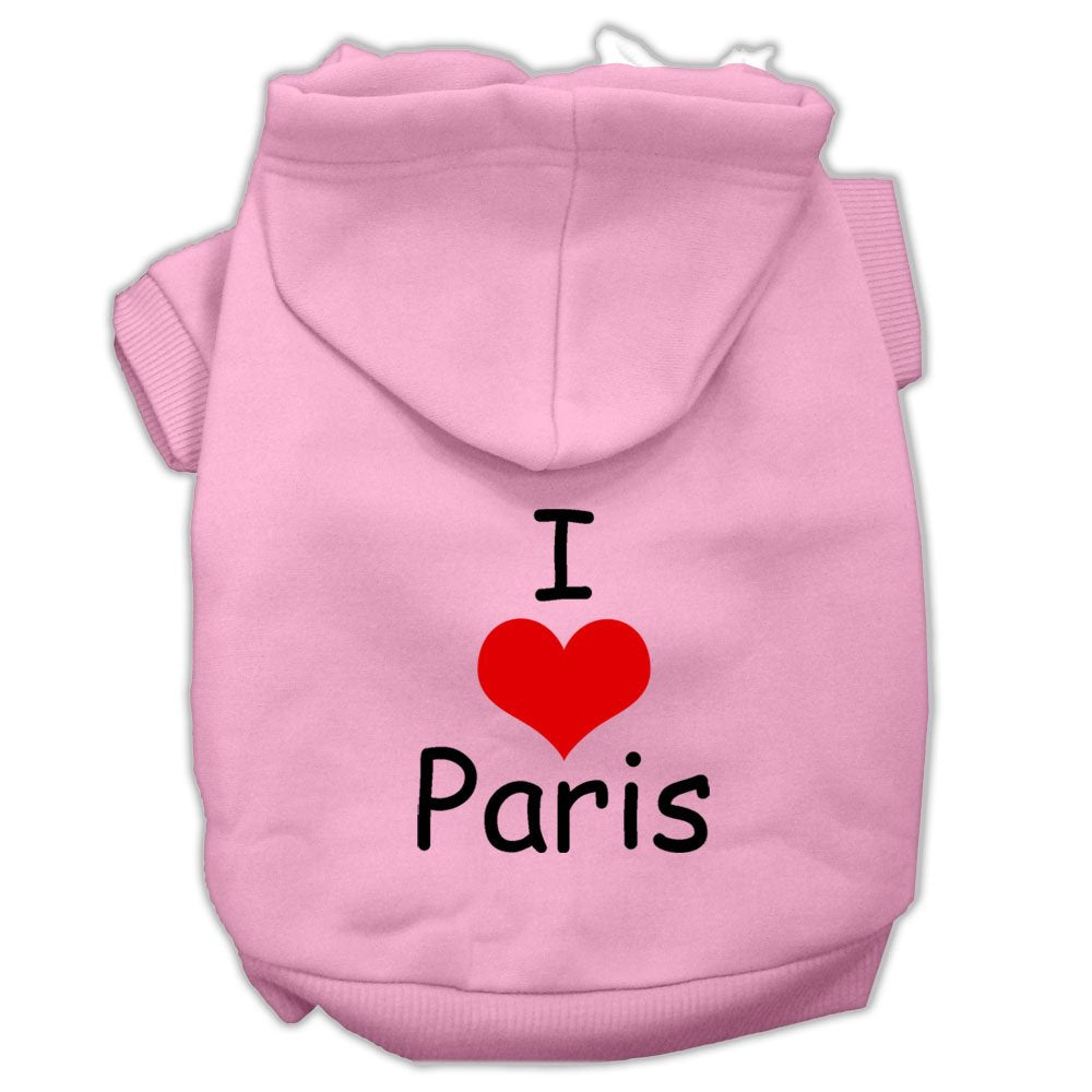 Pet, Dog & Cat Hoodie Screen Printed, I Love Paris Light Pink SM (3-6 lbs.)