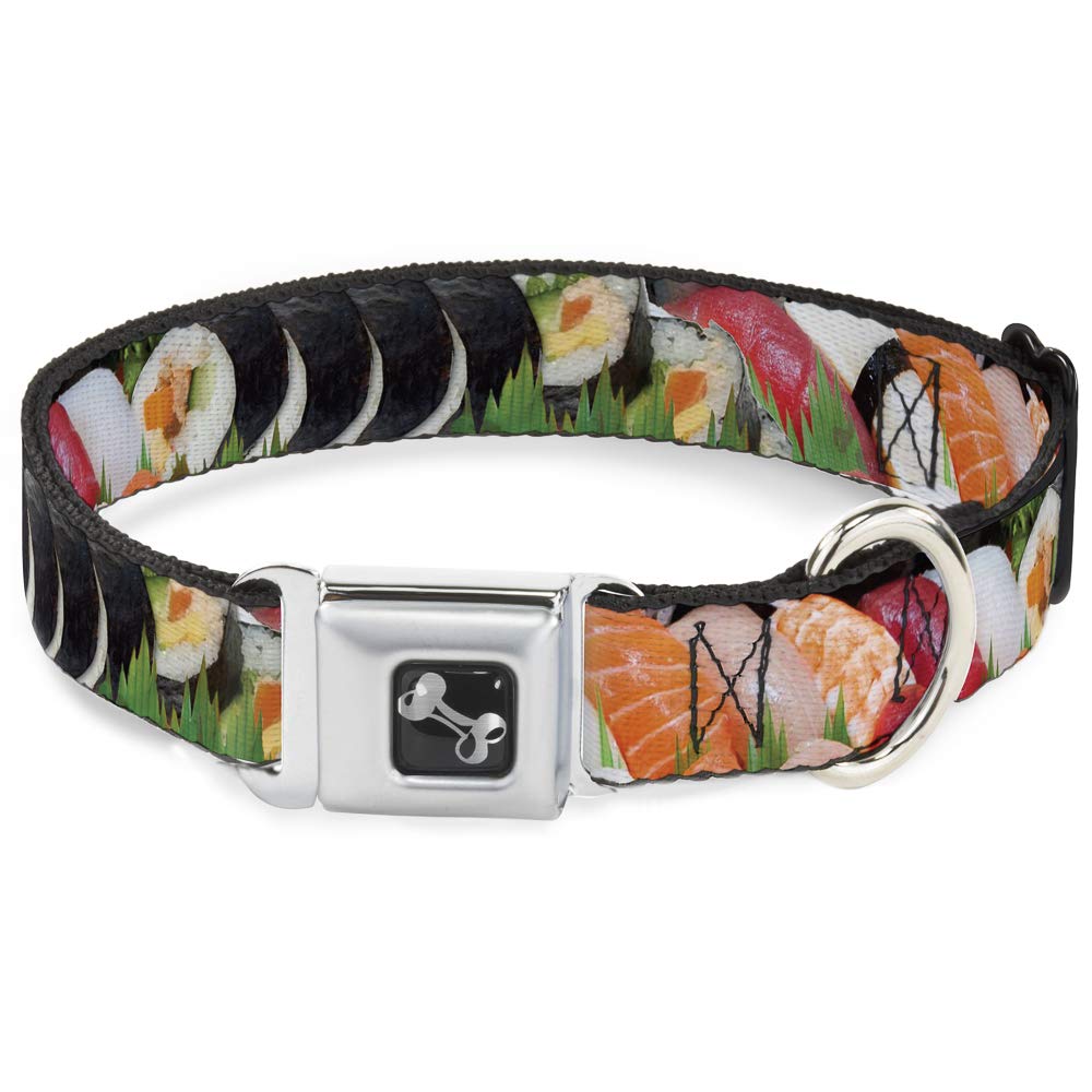 Buckle-Down Dog Collar Seatbelt Buckle Sushi Vivid 13 To 18 Inches 1.5 Inch Wide, Multicolor, S (Dc-W34595-Ws)