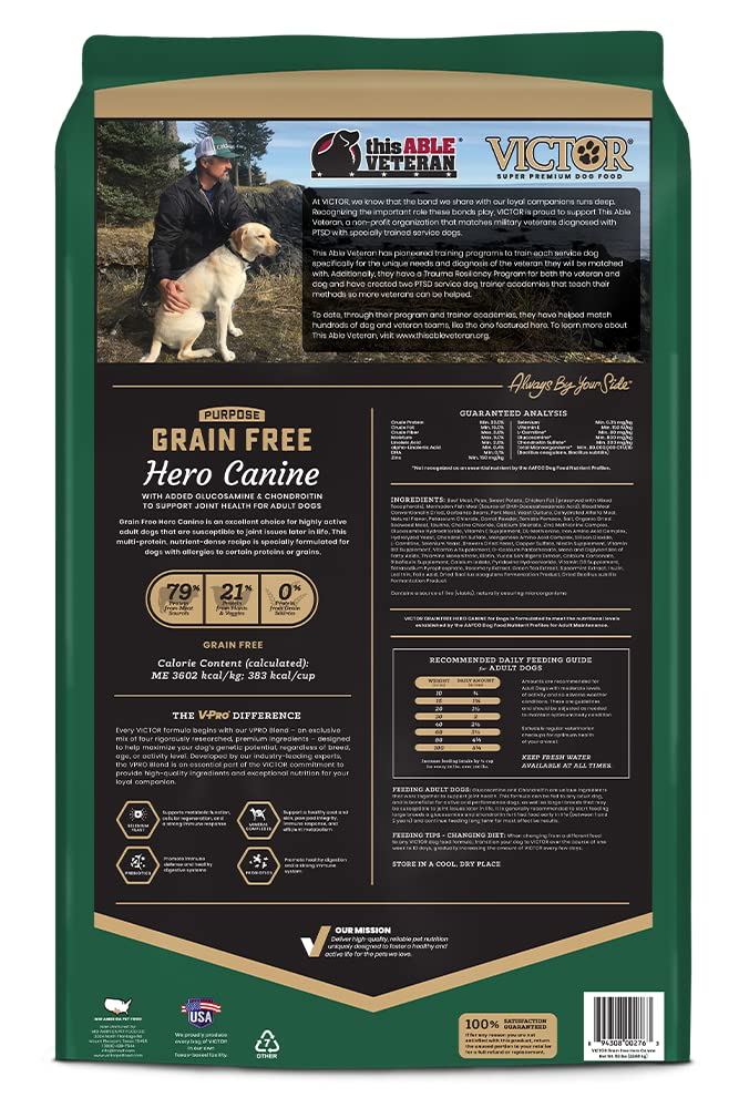 VICTOR Super Premium Dog Food - Purpose - Grain Free Hero Canine - Premium Gluten Free Dog Food for Active Adult Dogs - High Pro
