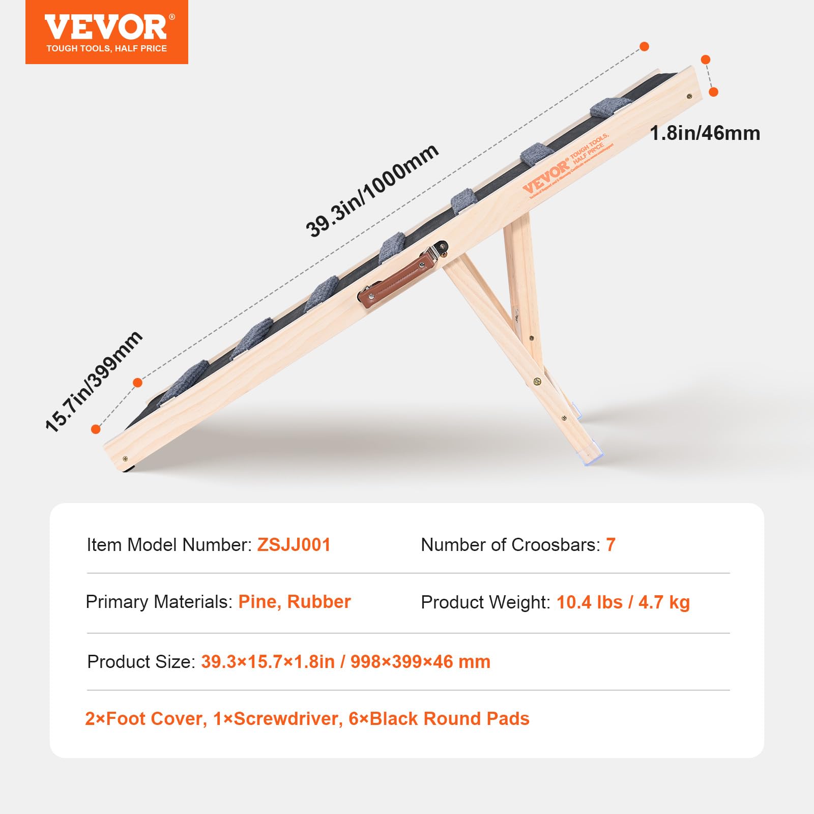 VEVOR Dog Ramp, Folding Pet Ramp for Bed, Adjustable Dog Ramp for Small, Large, Old Dogs & Cats, Wooden Pet Ramp with 39.3 Long