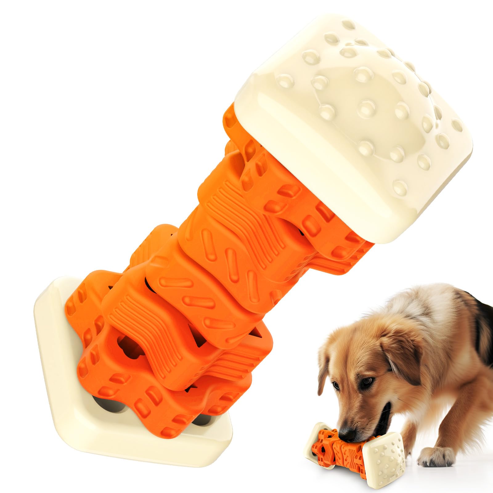Durable Dog Toys For Aggressive Chewers - Indestructible, Interactive & Enriching Puzzle Toys (Orange, L)