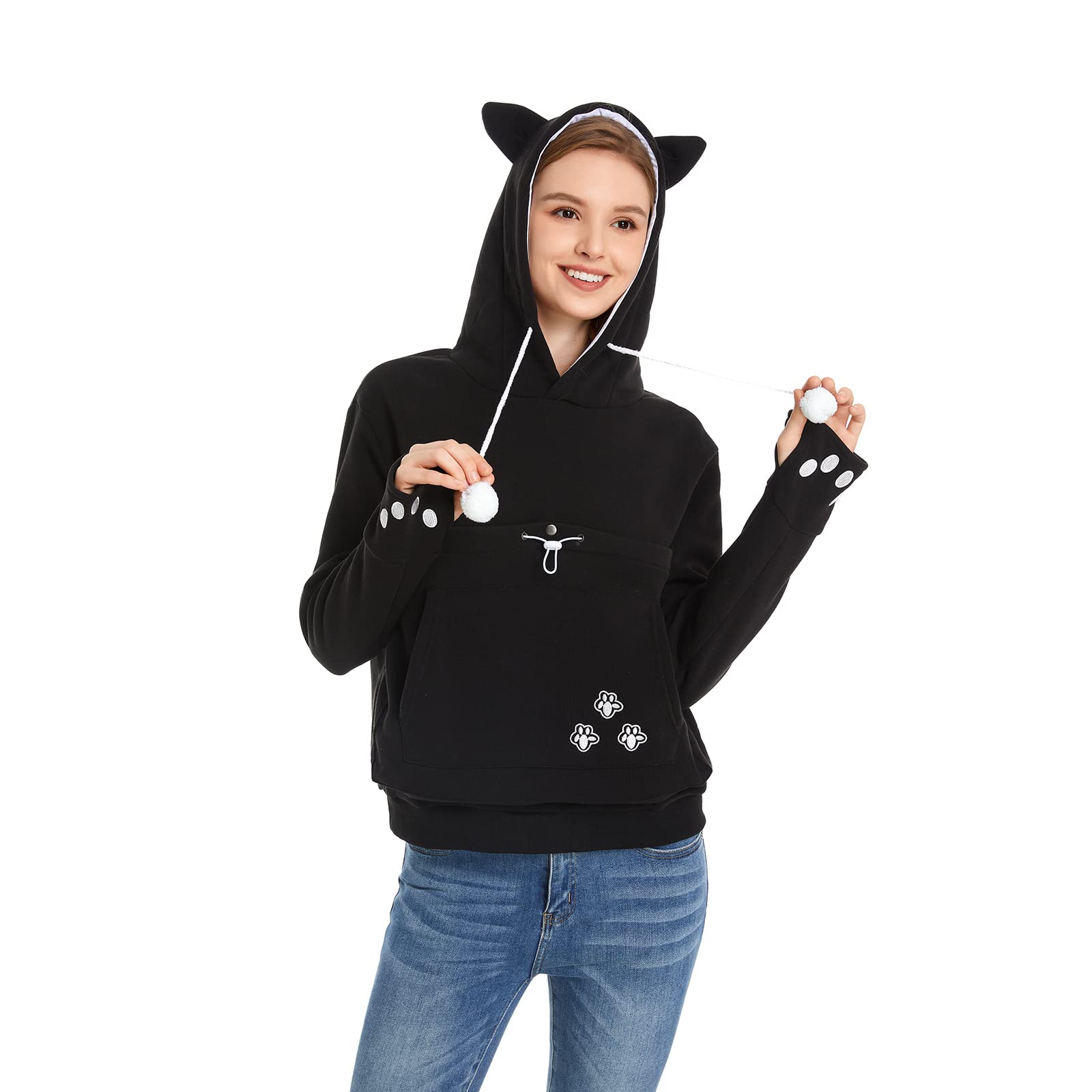 Kei Tomlison Unisex Big Pouch Hoodie Long Sleeve Pet Dog Holder Carrier Sweatshirt, Black-Thick, Large