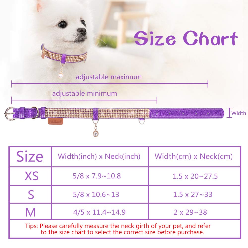 Petshome Cat Collar, Dog Collar, [Bling Rhinestones] Premium Pu Leather With Pendant Adjustable Collars For Big Cat And Small To Medium Dog Small Purple