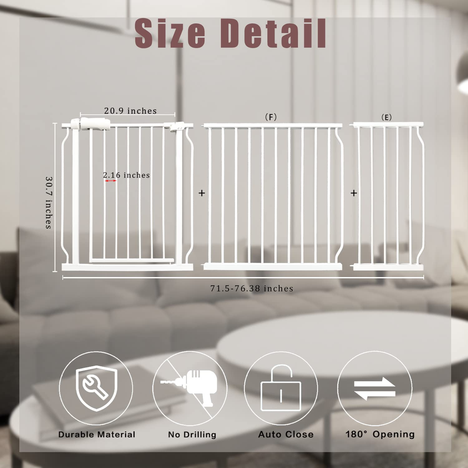 Extra Wide Baby Gates 71.5 To 76.38 Inch Wide Openings Tension Pet Dog Gate Pressure Mounted For Living Room Kitchen Stairs Doorwaysways