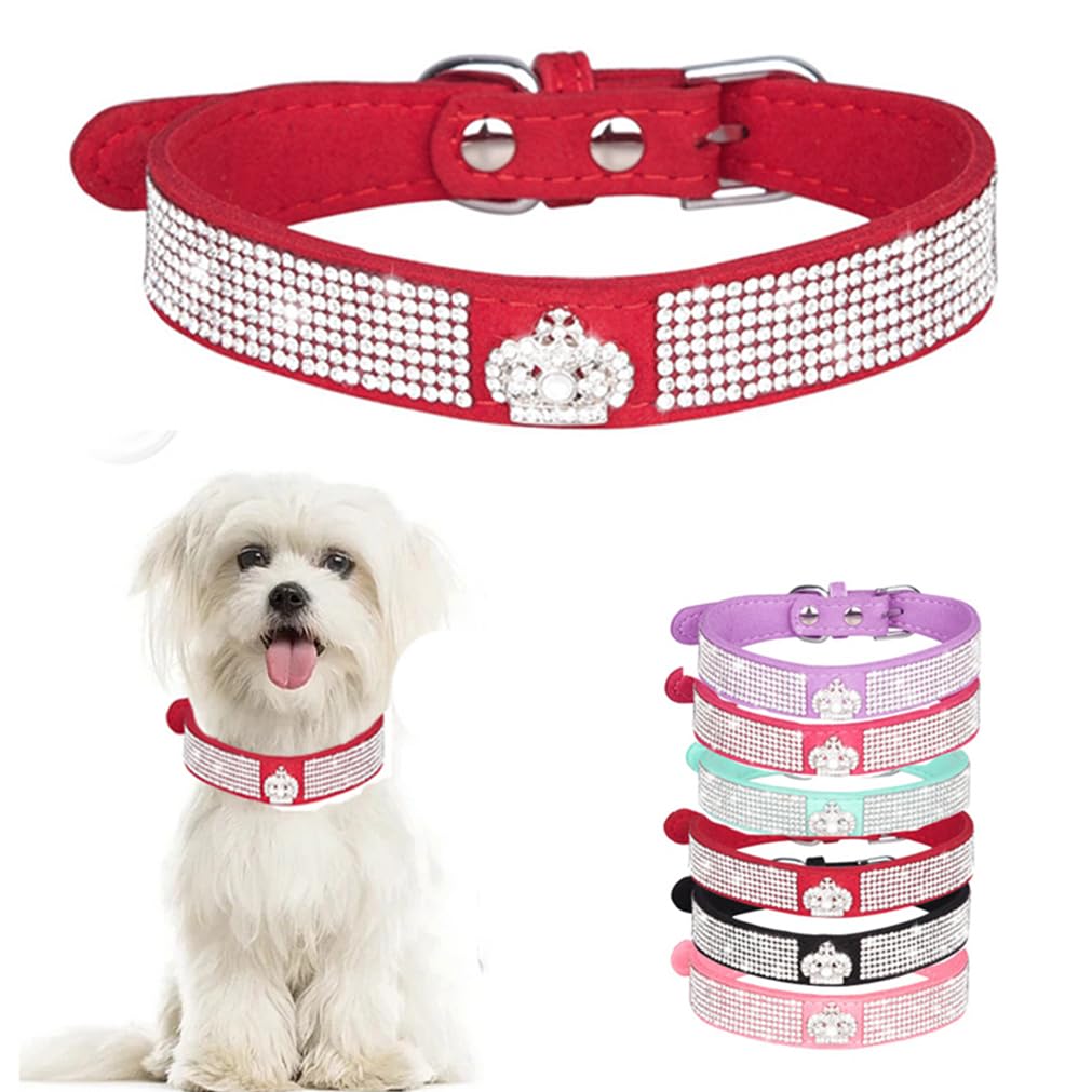 Red Xxs Dog Collar Girl, Small Puppy Collar,Rhinestone Dog Collar Bling Diamond Cat Collar Pretty Jewel Glitter Sparkly Pet Pupp