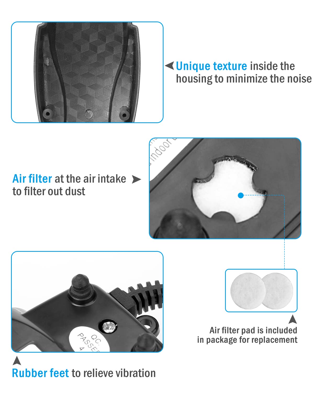 AquaMiracle Aquarium Air Pump Fish Tank Bubbler Aerator, All-in-One Fish Tank Air Pump Kit, Quiet Small Aquarium Bubbler for 1-2