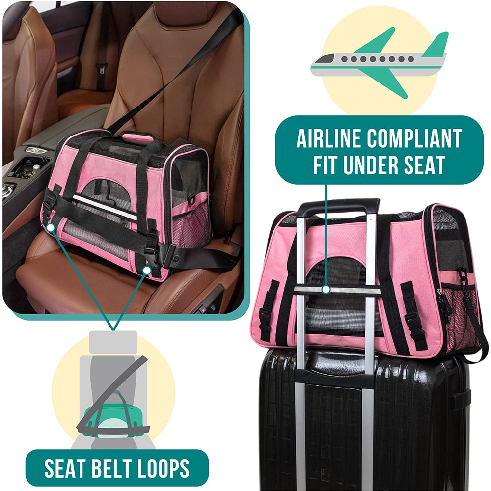 Petami Airline Approved Pet Carrier For Cat, Soft Sided Dog Carrier For Small Dogs, Cat Travel Supplies Accessories For Indoor Cats, Ventilated Pet Carrying Bag Medium Large Kitten Puppy, Large Pink