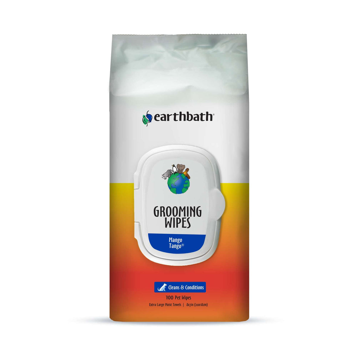 Earthbath, Mango Tango Grooming Wipes - Dog Wipes For Paws And Butt, Best Pet Wipes For Dogs & Cats, Made In Usa, Cruelty-Free Dog Cleaning Wipes, Removes Dirt & Dander - 100 Count (1 Pack)