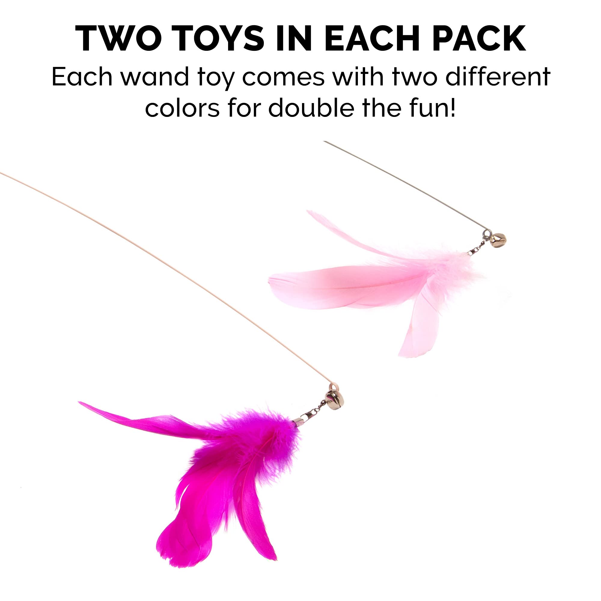 Furhaven 2-Pack Teaser Cat Wand Toy Set For Indoor Cats, Interactive Play & Exercise - Dizzy Kitty Feather Wand - Pink (Hot Pink/Light Pink), Set Of 2