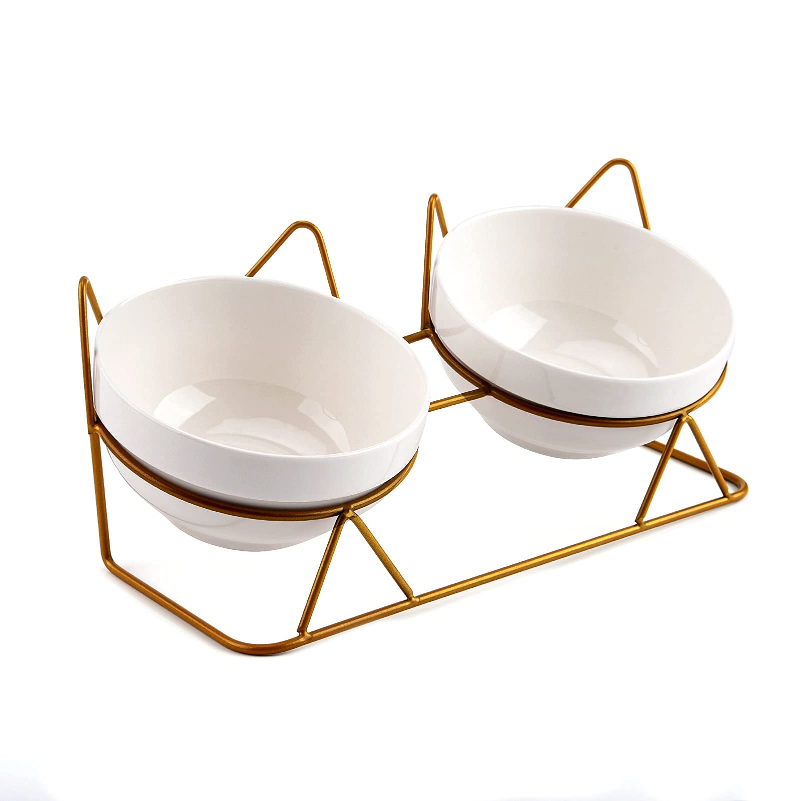 Trosetry Cat Bowls, Double Ceramic Pet Bowls with 15      Tilted Raised Stand for Food and Water, Anti Vomiting Cat Dish Feeder,