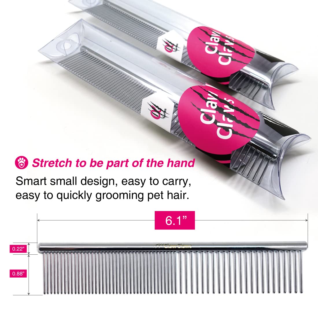 Claw Claws 6.1'' Comb With Rounded Ends Spine, Pet Comb For Professional Groomer Tool, For Short To Medium Haired Dog, Cat And O