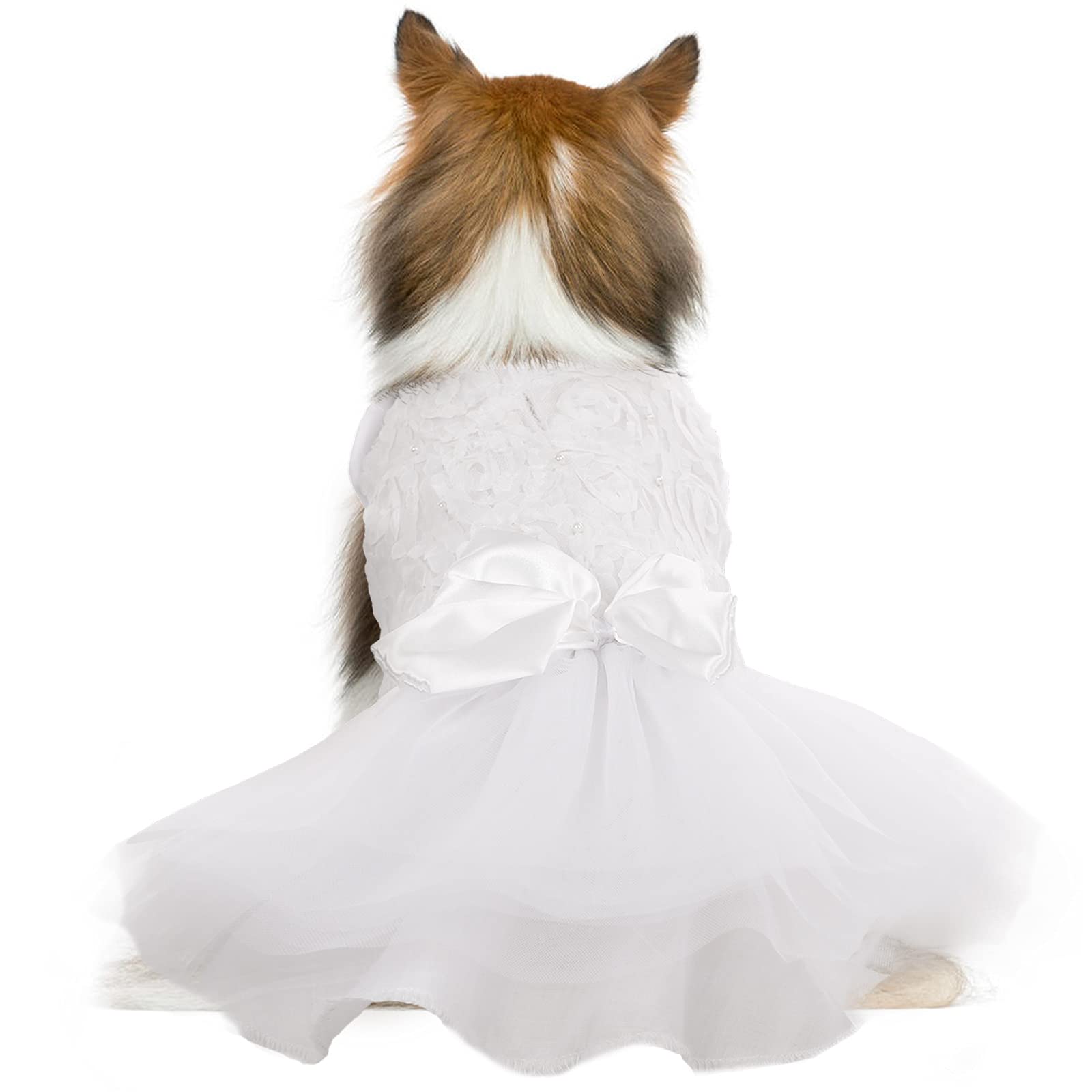 Qbleev Dog Dress, Dog Wedding Dress For Small Dogs Bowknot Dog White Dress Dog Wedding Attire Pet Dog Bride Costume Lace Tutu Skirt Halloween Dog Princess Dress Party Puppy Apparel Dog Formal Dress Xs