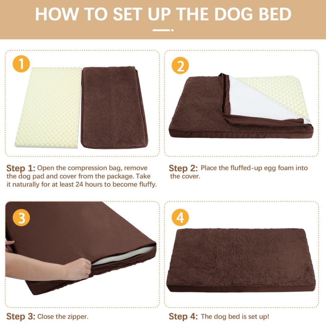Mihikk Xl Dog Bed Waterproof Dog Beds Large Sized Dog Orthopedic Crate Bed With Removable Washable Cover Egg-Crate Foam Pet Pad