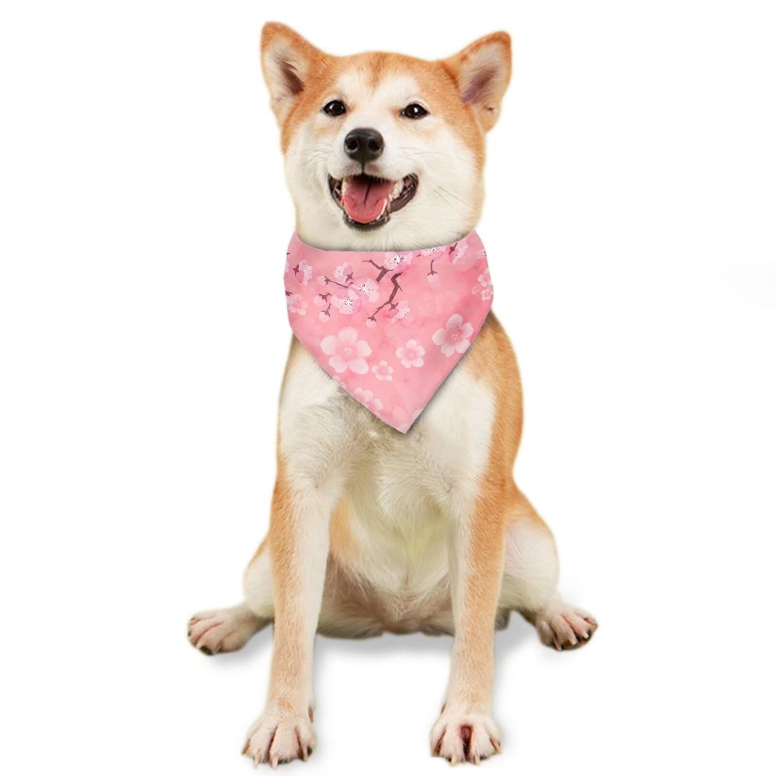 Jeiento Sweet Cherry Blossom Dog Bandana Scarf Triangle Cotton Dog Scarf For Pet Puppy Cat Birthday Party Supplies Decorations B