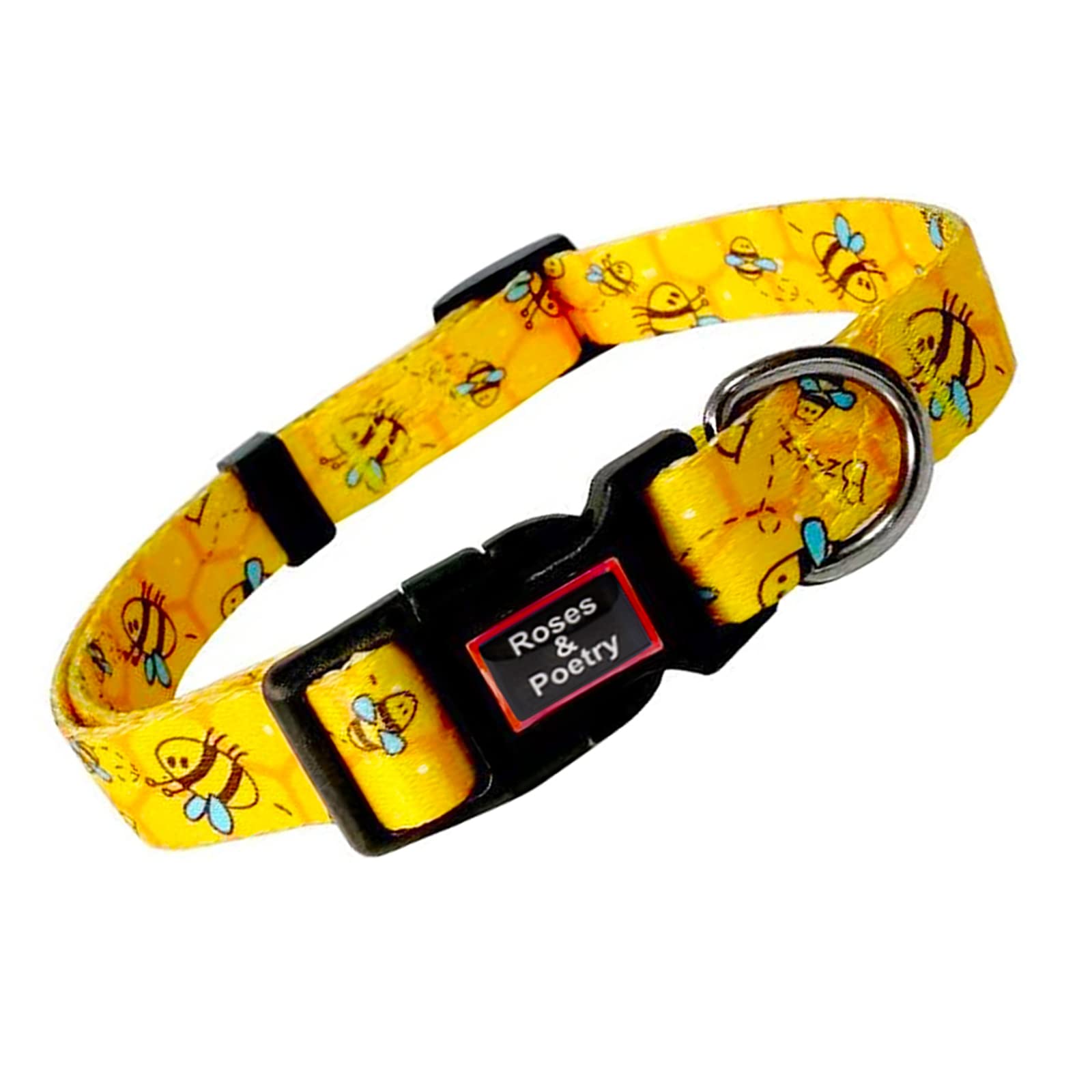 Roses&Poetry Dog Collar With Colourful Bee Patterns, Adjustable Durable Puppy Collars For Small Medium Large Dogs (Bee-L)