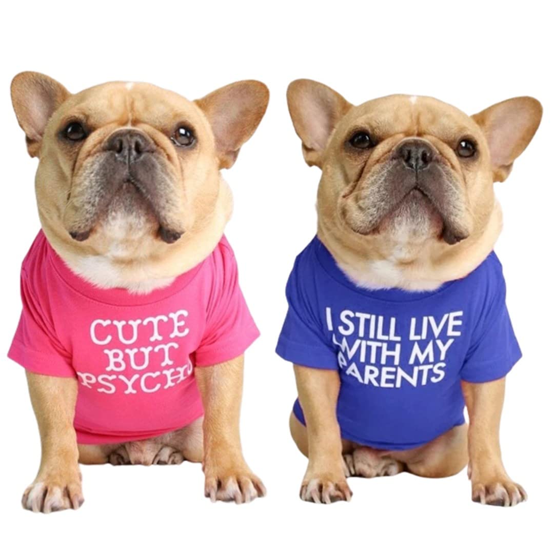 Kutkut Set Of 2 Pet Dog Breathable Stretchy Round Neck T-Shirt | Small Dogs Summer Soft Cotton Tshirt | French Bulldog Pug Shirt