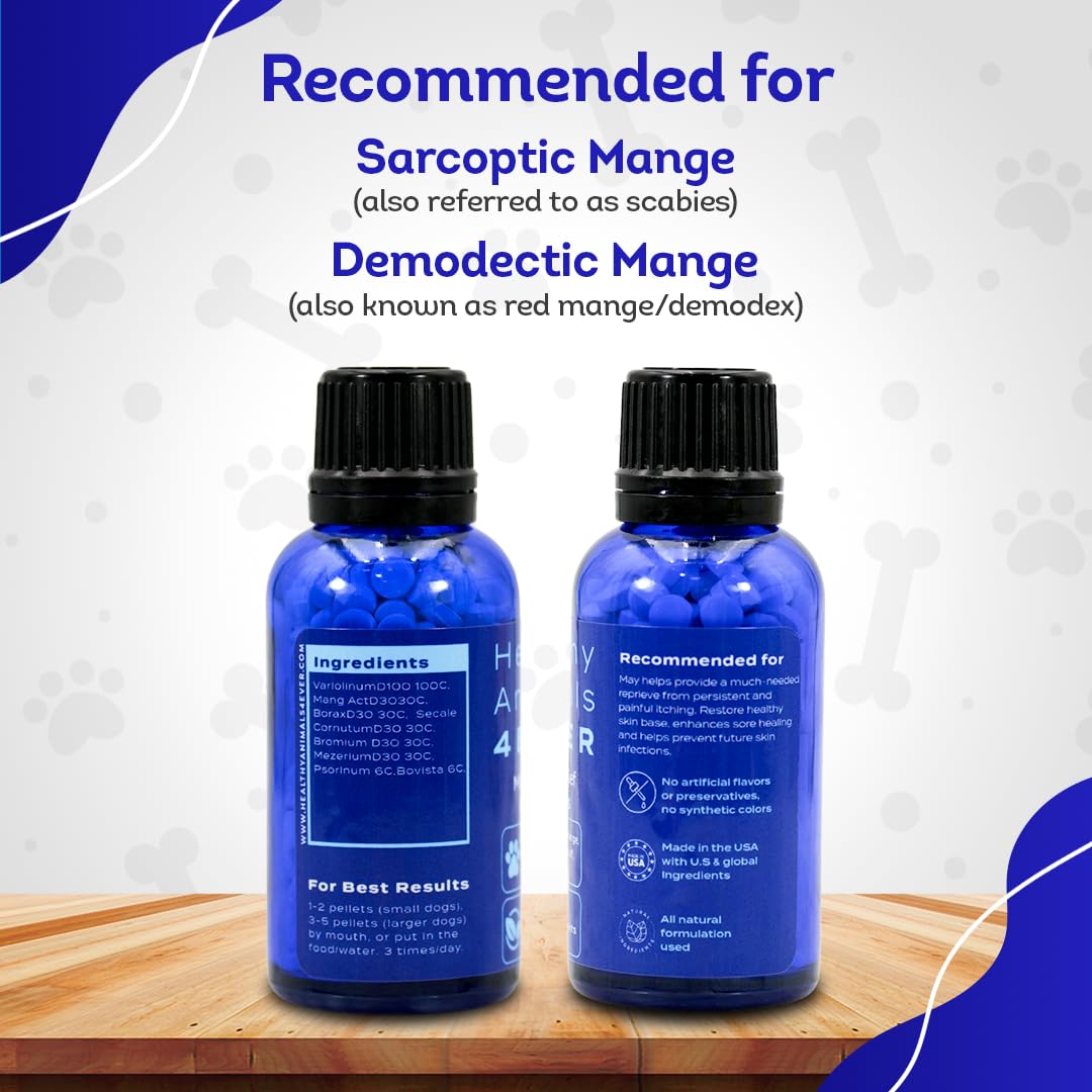 HealthyAnimals4Ever Mange Relief for Dogs - Treatment for Itchiness, Scabs, & Hair Loss Caused by Mites - All-Natural, Homeopath