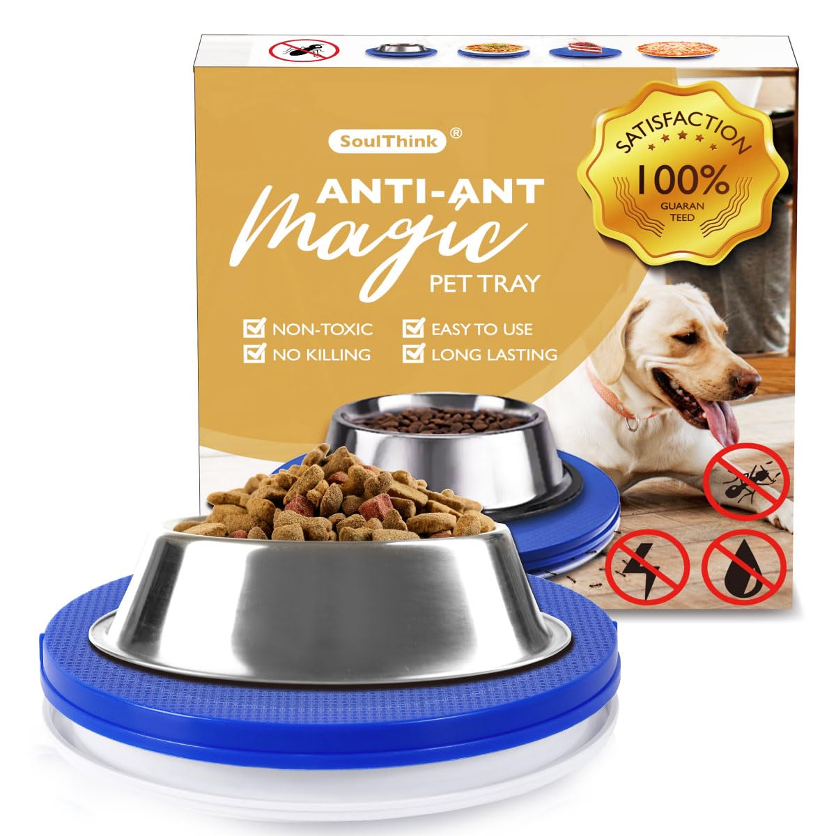 SoulThink Ant Proof Cat Dog Bowl Tray - New Innovation Anti Ant Pet Food Dish Indoor No Chemical No Water Needed Different from 