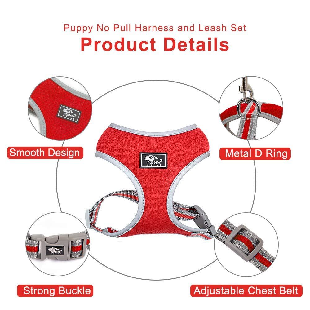 Puppy Harness And Leash Set- Xs And Small Dog Harness- Soft Mesh Halter- Adjustable Reflective Teacup Dog Harness- No Pull No Ch