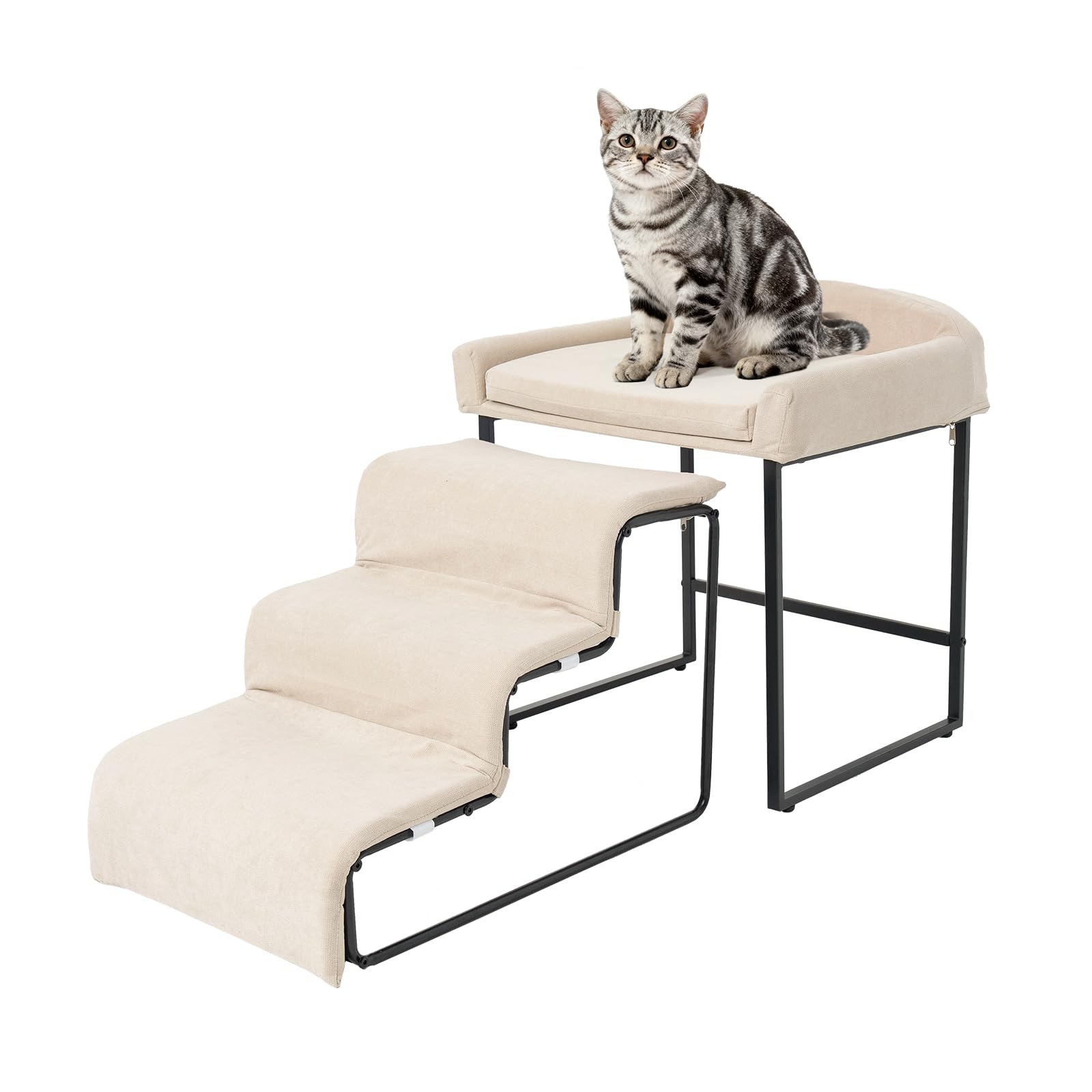 VERASCOT Dog Window Perch with Stairs - Pet Stairs with Seat Bedside Lounge Elevated Pet Bed Non-Slip Dog Window Seat with Sturd