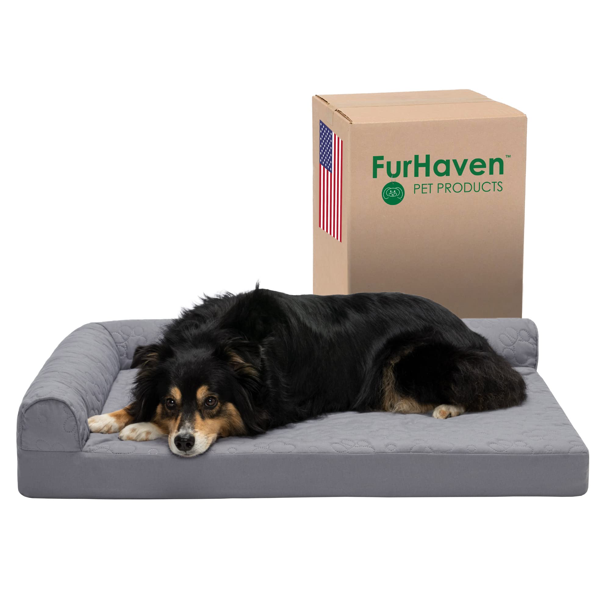 Furhaven Cooling Gel Dog Bed For Large/Medium Dogs W/ Removable Bolsters & Washable Cover, For Dogs Up To 55 Lbs - Pinsonic Quil