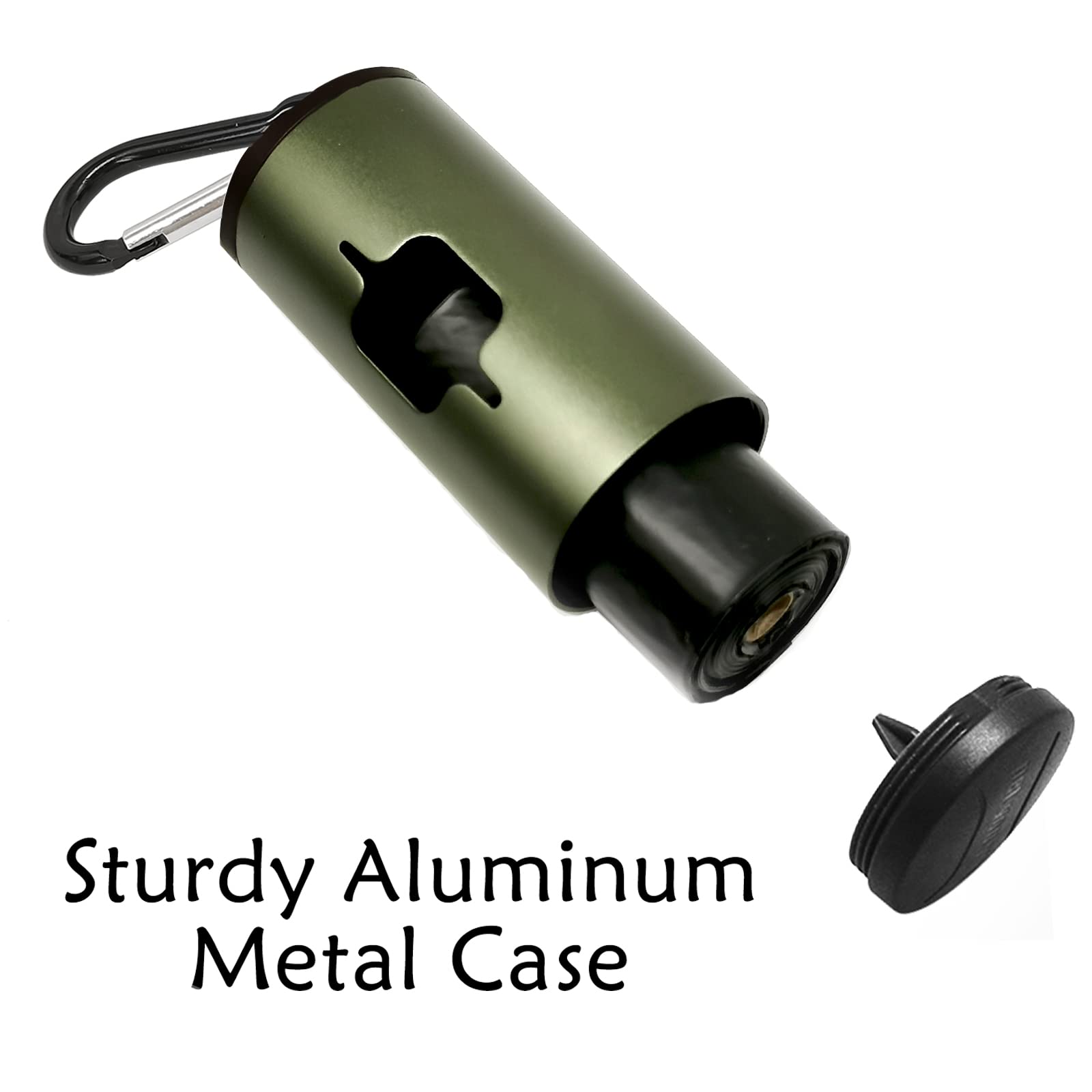 Yuchiya Aluminum Dog Poop Bags Holder With Carabiner Metal Pet Waste Bags Dispenser With Hook And Loop Fastener And Elastic Cord To Carry Used Bags(Olive Green, 1 Holder 195 Bags)