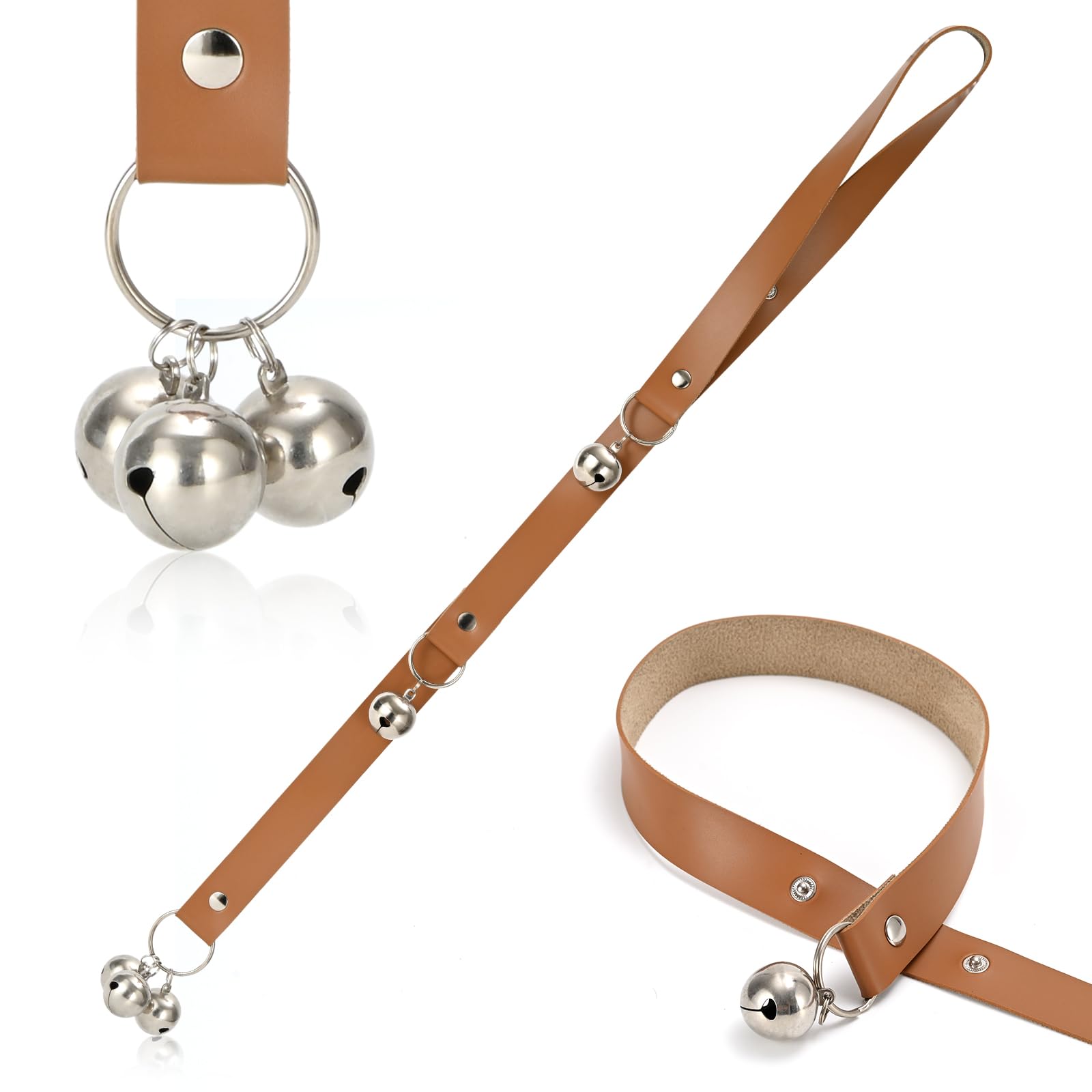 Luckyiren Brown Leather Hanging Door Bells For Dogs To Ring To Go Potty Training Doorbells Tools To Go Outside Dog Accessories U