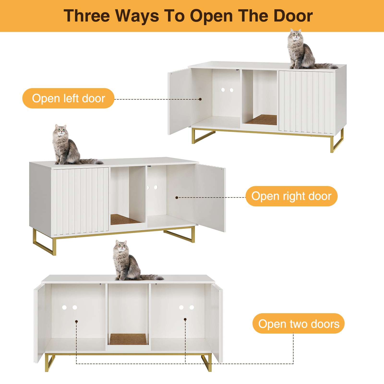 Cat Litter Box Enclosure For 2 Cats, 47.6'' Litter Box Furniture Hidden With Cat Scratch Pad, Double Room Large Cat Cabinet, Ind