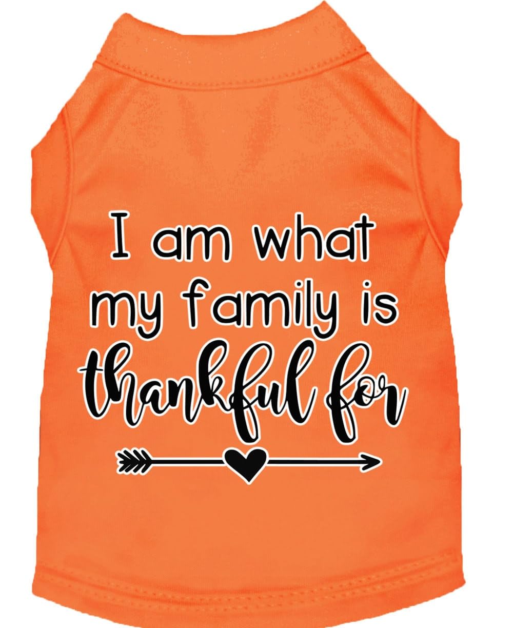 Pet Dog & Cat Shirt Screen Printed, "I Am What My Family Is Thankful For" Orange XL (14-20 lbs.)
