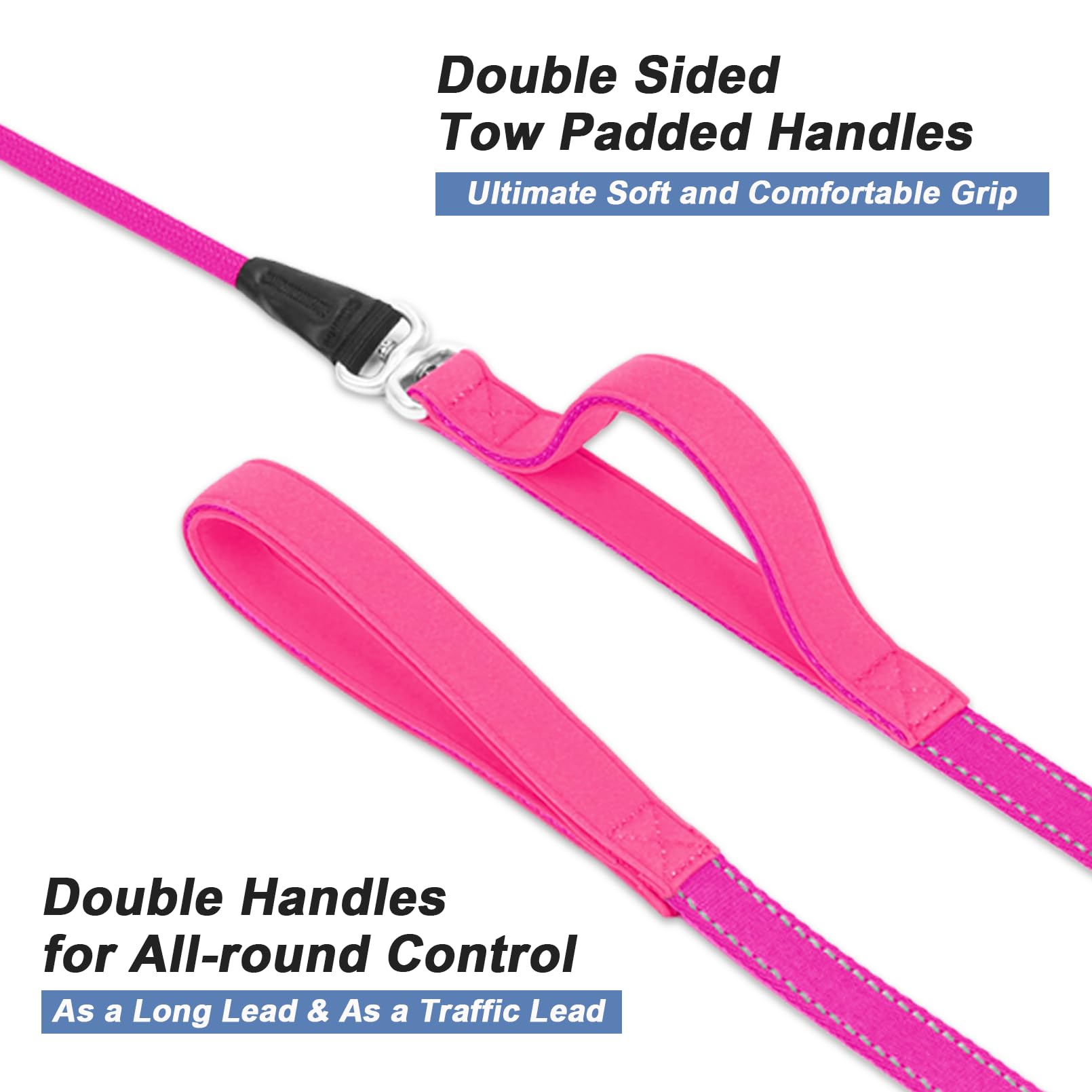 Slip Lead Dog Leash With Double Handle, Reflective Dog Training Leash - 360 Swivel Anti-Tangle - Heavy Duty Nylon - Medium, Larg