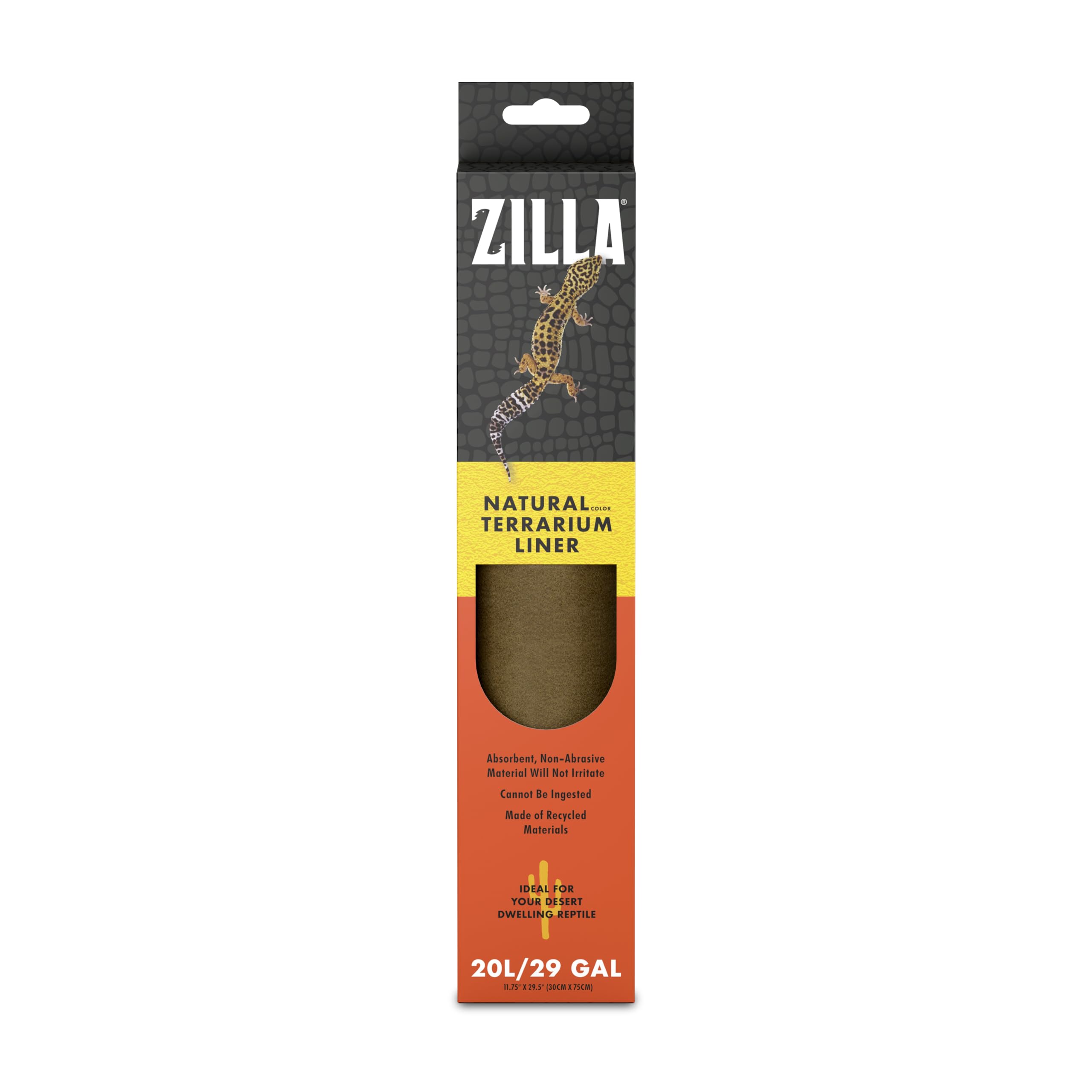 Zilla Reptile Terrarium Bedding Substrate Floor Liner, Brown, 20L/29G, 11.75'' X 29.5''