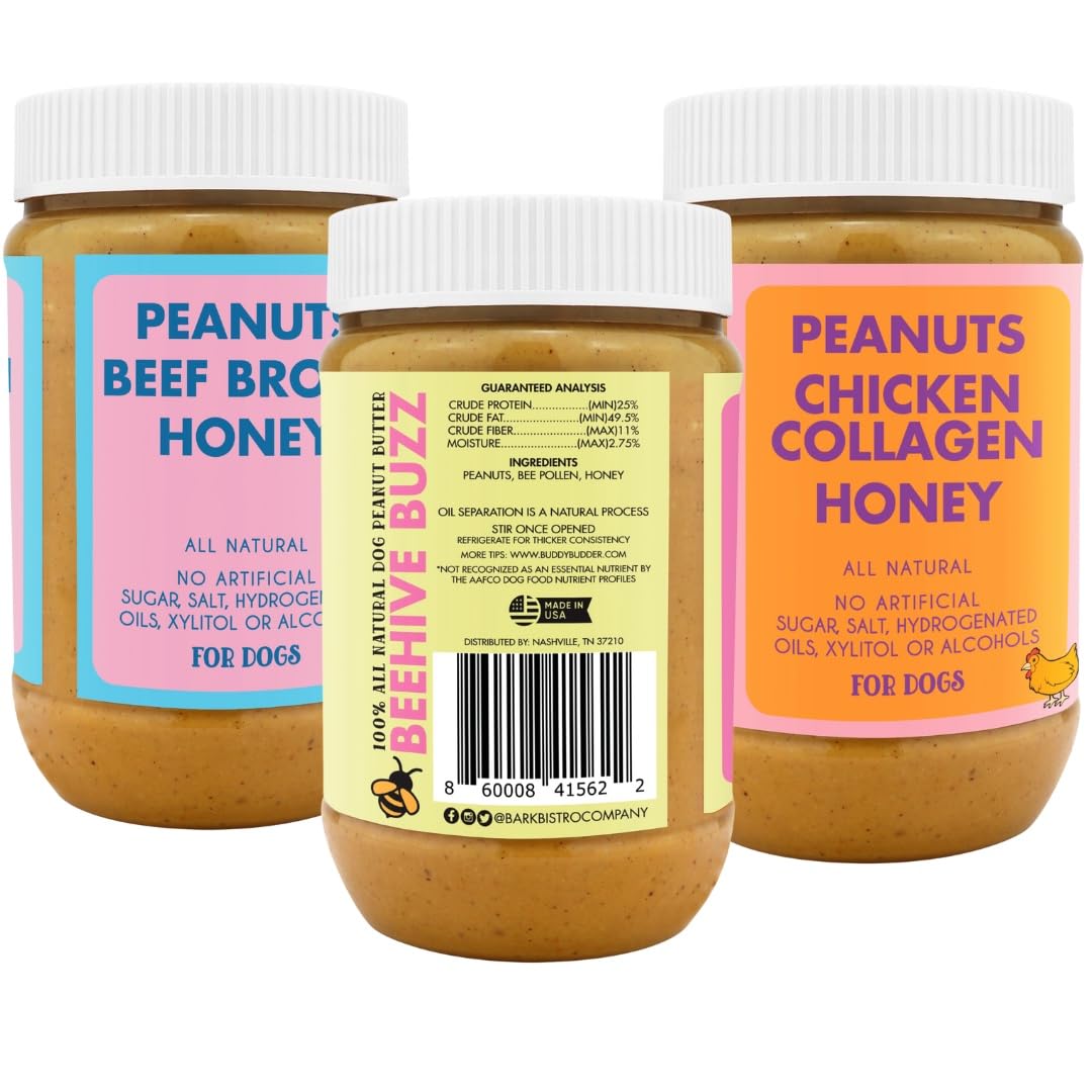 Bark Bistro Company, Beef Broth + Chicken Collagen + Beehive Buzz, 100% Natural Dog Peanut Butter, Healthy Dog Treat, Made in US
