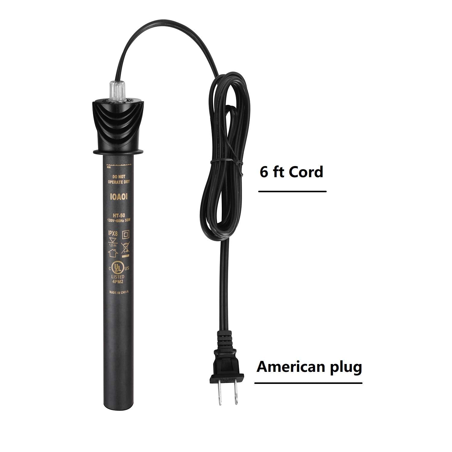 IOAOI Aquarium Heater for Fish Tank 50W for up to 20 Gallons Tanks Shatterproof for Both Marine and Fresh Water Engineering Plas