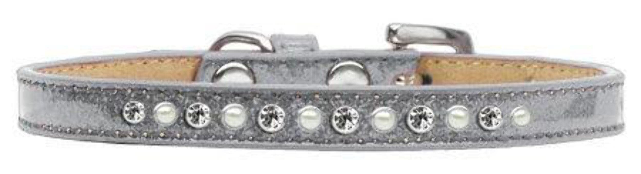 Dog, Puppy and Pet Ice Cream Collar, Pearl & Clear Crystal Rimsets Silver 12