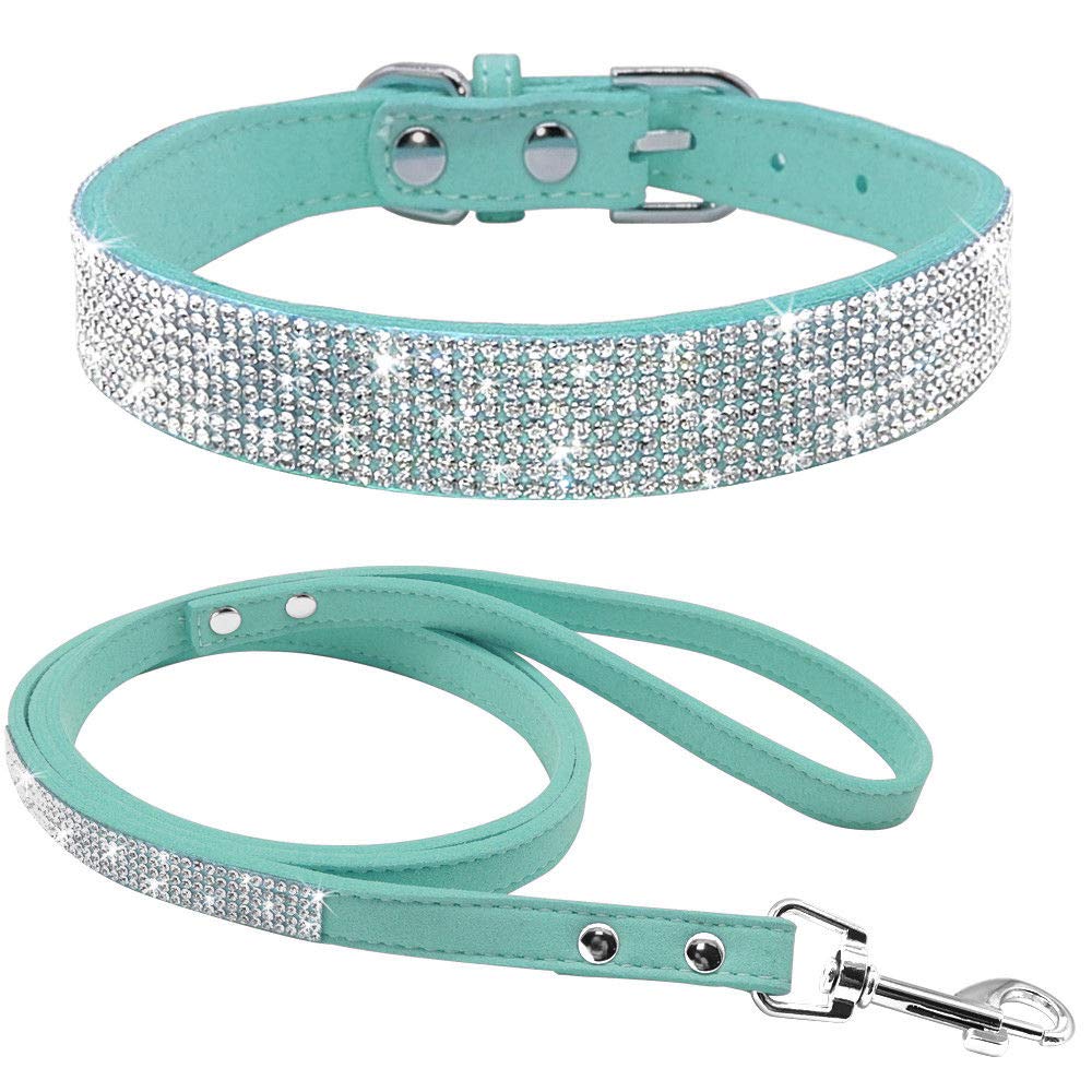 Haoyueer Cute Dazzling Sparkling Elegant Fancy Soft Suede Leather Bling Rhinestone Crystal Jeweled Pet Cat Dog Puppy Collar Dog 