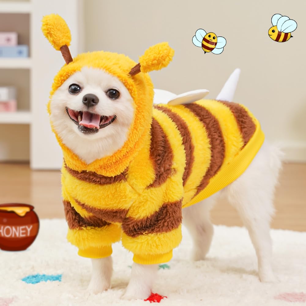 Aniac Fleece Dog Hoodies With D-Ring Autumn Winter Puppy Clothes For Small Dogs Bumblebee Cat Apparel Cold Weather Coat Funny Do