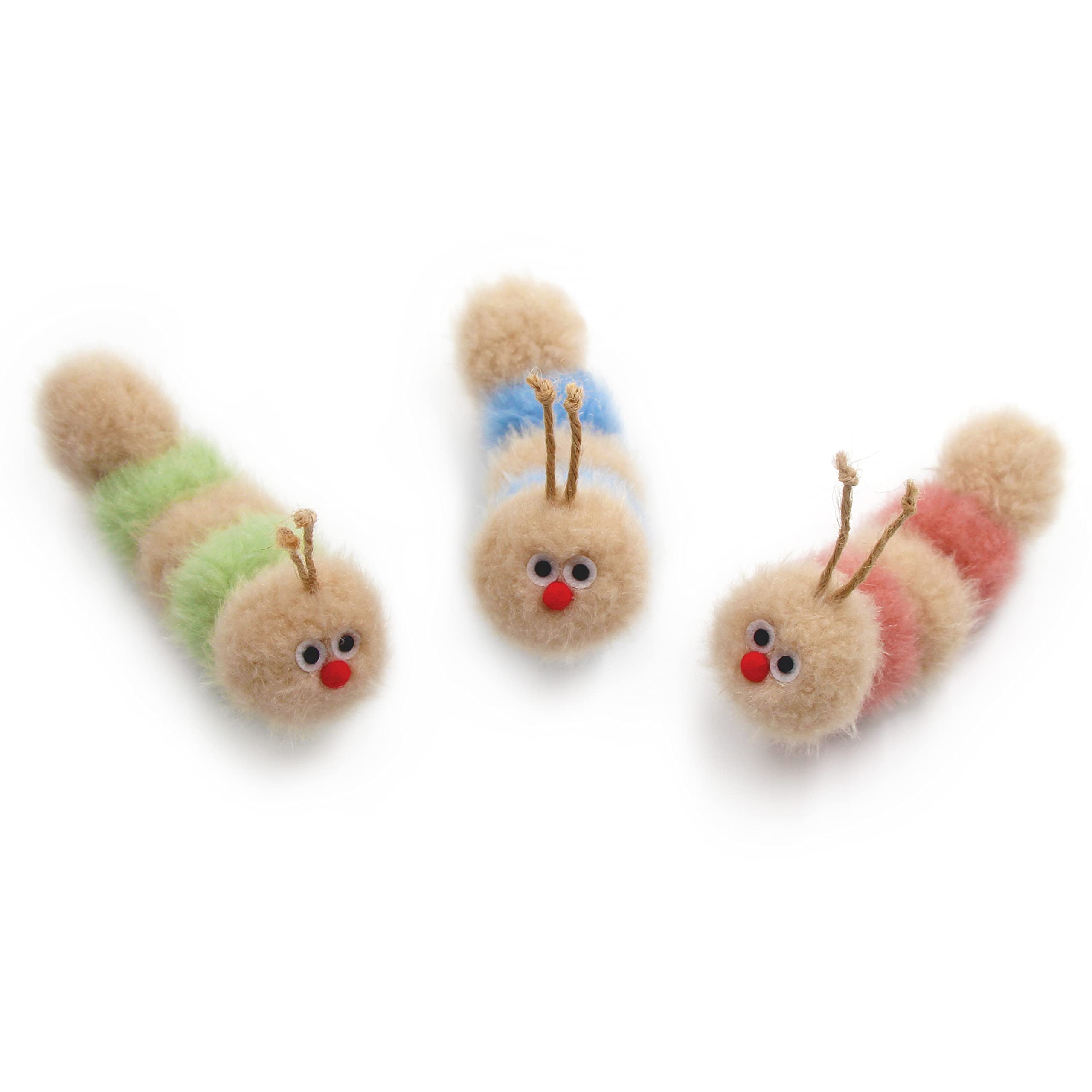 Jumpaws Interactive Natural 3 PK Catnip Toy, with Rattle, Bite Resistant, for All Ages Indoor Cat, Soft Caterpillar Toys, Fluffy
