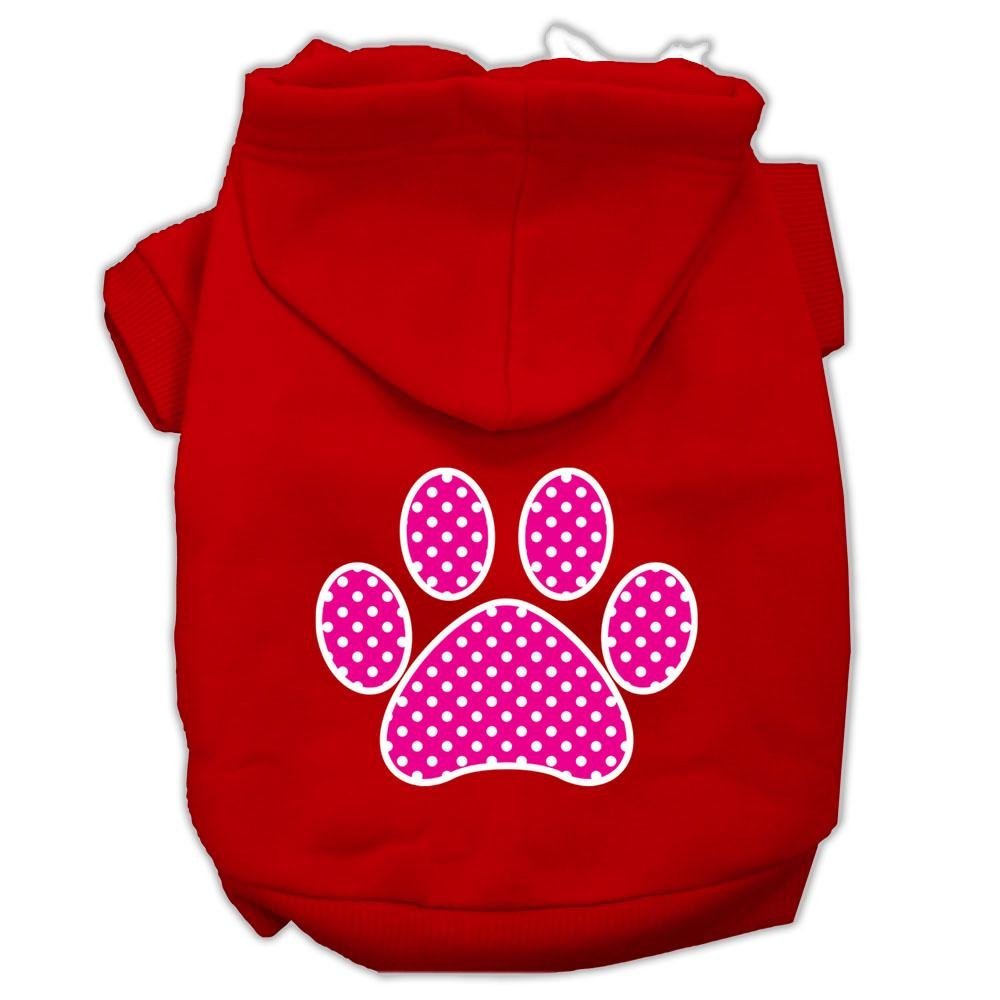 Pet Dog & Cat Hoodie Screen Printed, 'Pink Swiss Dots Paw' Red Xl (14-20 Lbs.)