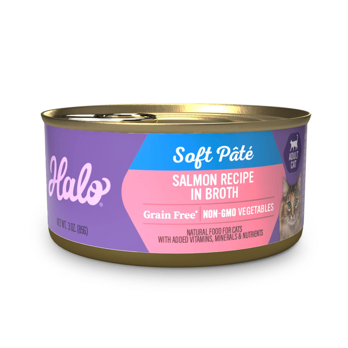 Halo Adult Grain Free Wet Cat Food Soft Pate, Salmon Recipe In Broth, Healthy Cat Food With Real, Whole Salmon, 3 Oz Can (Pack O