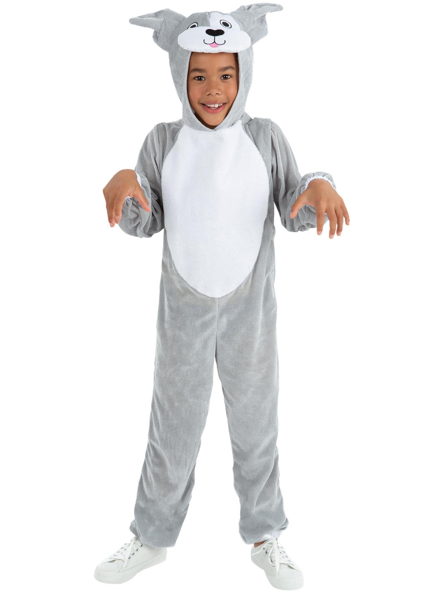 Smiffys Grey Dog Children'S Costume With Hooded Jumpsuit, Large