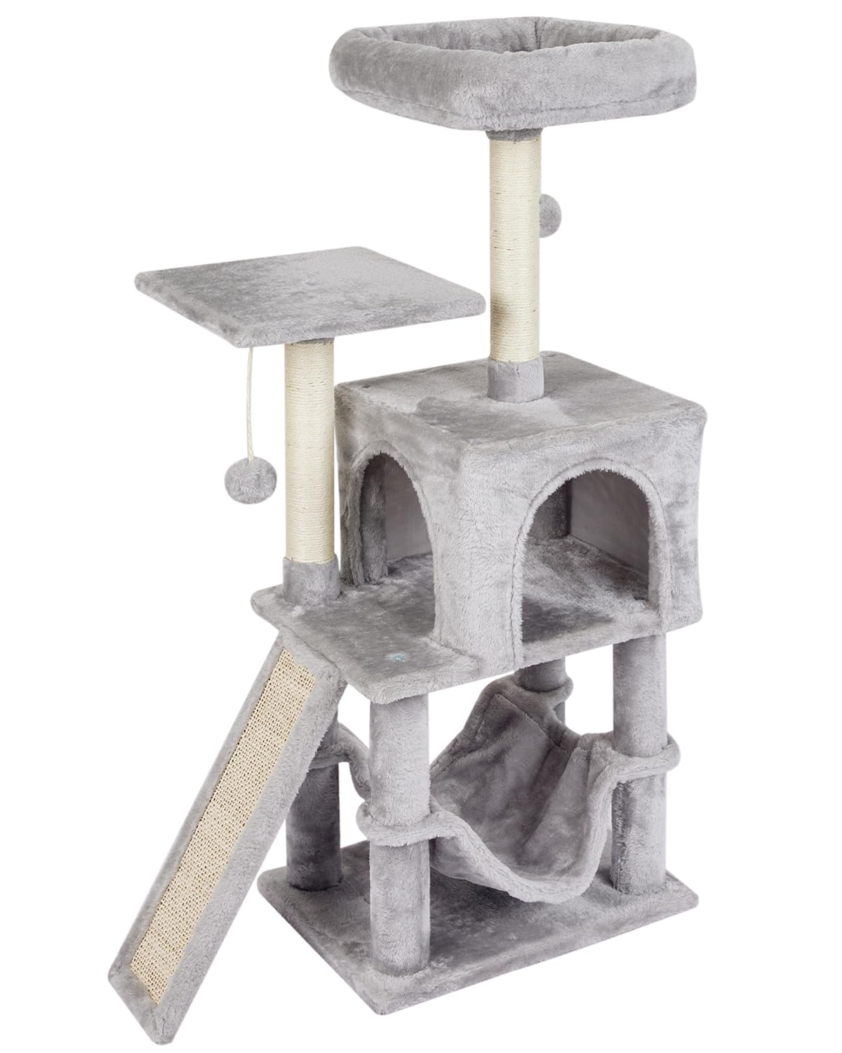 Miao Paw Grey Cute Cat Tree For Indoor Cat Tower With Scratching Post Modern Activity House Hammock Hanging Ball Condo With Boar