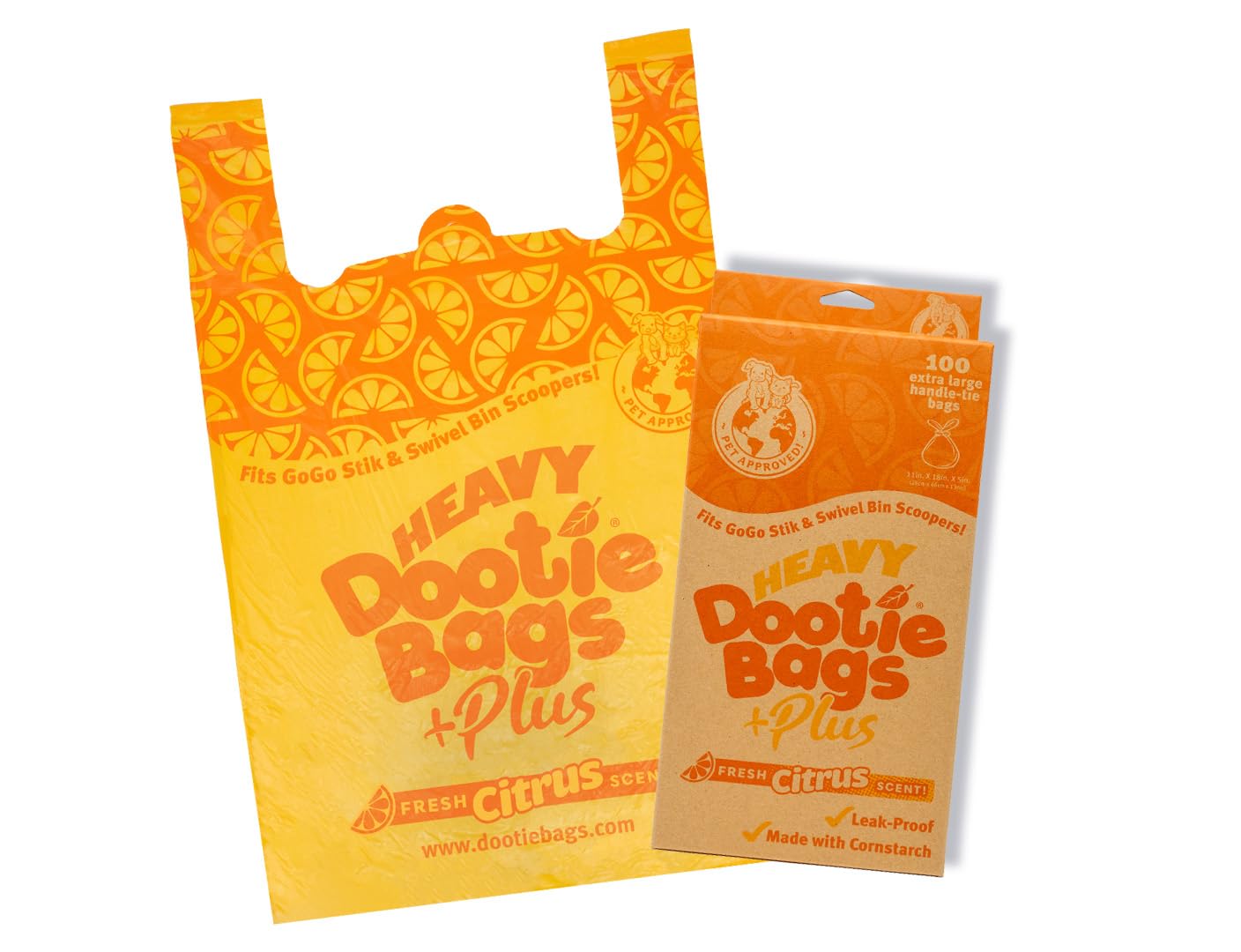 Heavy Dootie Bags +Plus A Hint Of Citrus Scent With Ez Tie Handles. For Pet Dog Poop, Cat Litter. Multi-Use. Fits Swivel Bin And