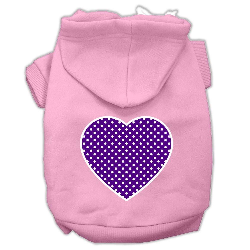 Pet Dog & Cat Hoodie Screen Printed, 'Purple Swiss Dots Heart' Light Pink Xs (0-3 Lbs.)
