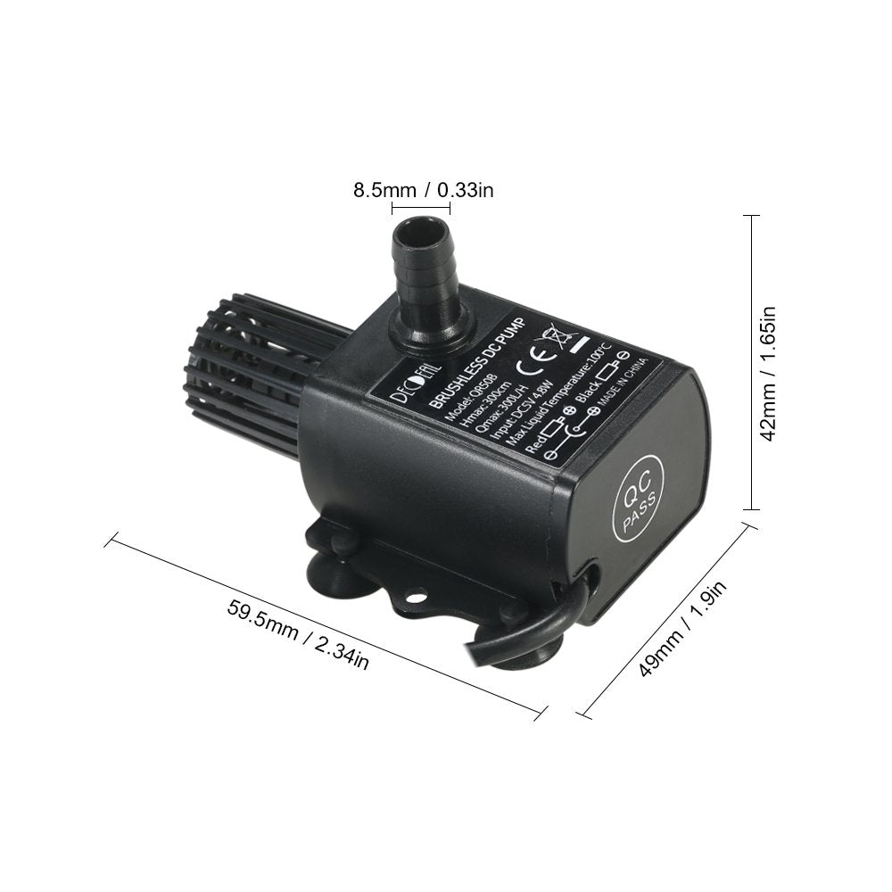 Decdeal Aquarium Fountain Birdbath, Mini Brushless Water Pump Waterproof Submersible Fountain DC5V (4.8W)
