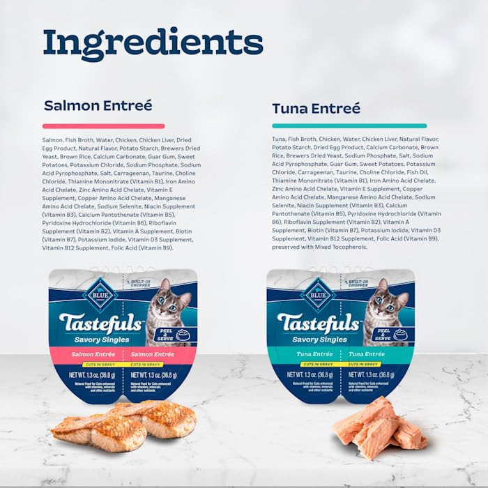 Blue Buffalo Tastefuls Savory Singles Salmon and Tuna Natural Wet Cat Food Cuts in Gravy Variety Pack 2.6 oz. Count of 12