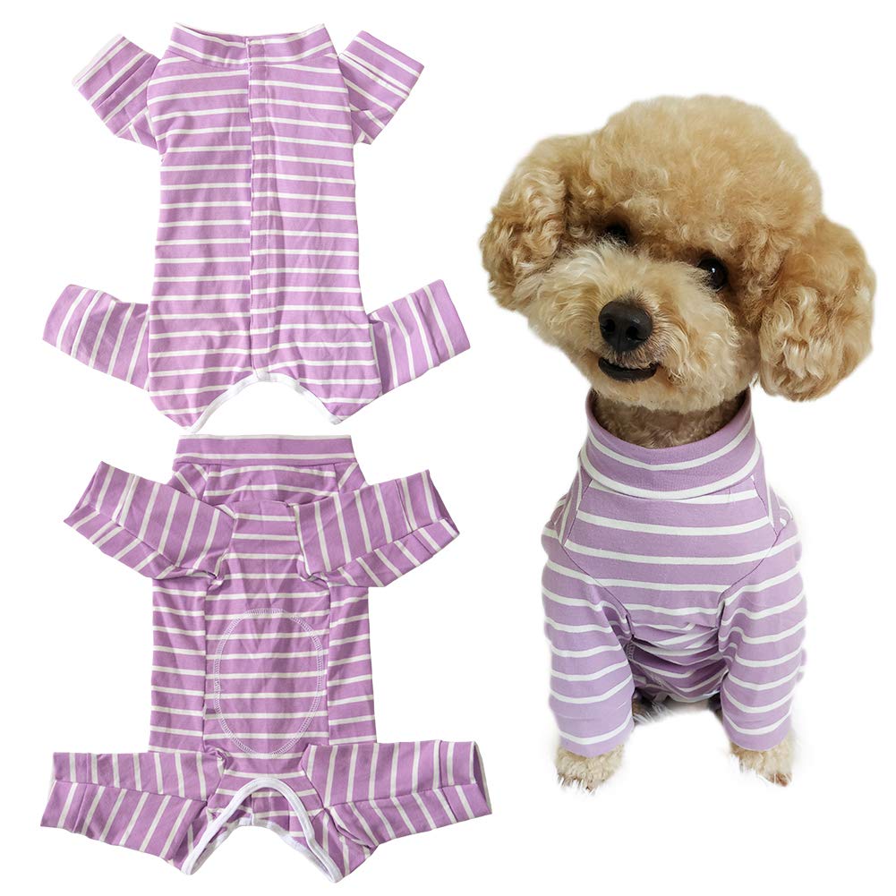 Dog’S Recovery Suit Post Surgery Shirt For Puppy, Full Coverage Dog'S Bodysuit Wound Protective Surgical Clothes For Small And Medium Pets (Purple White Stripe-Xl)