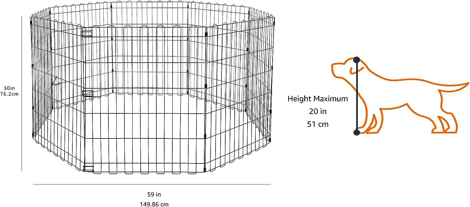 Amazon Basics Foldable Metal Dog Playpen, 30"H, Black, 8 Panels, Indoor/Outdoor, Easy to Assemble, Model 9004-30A