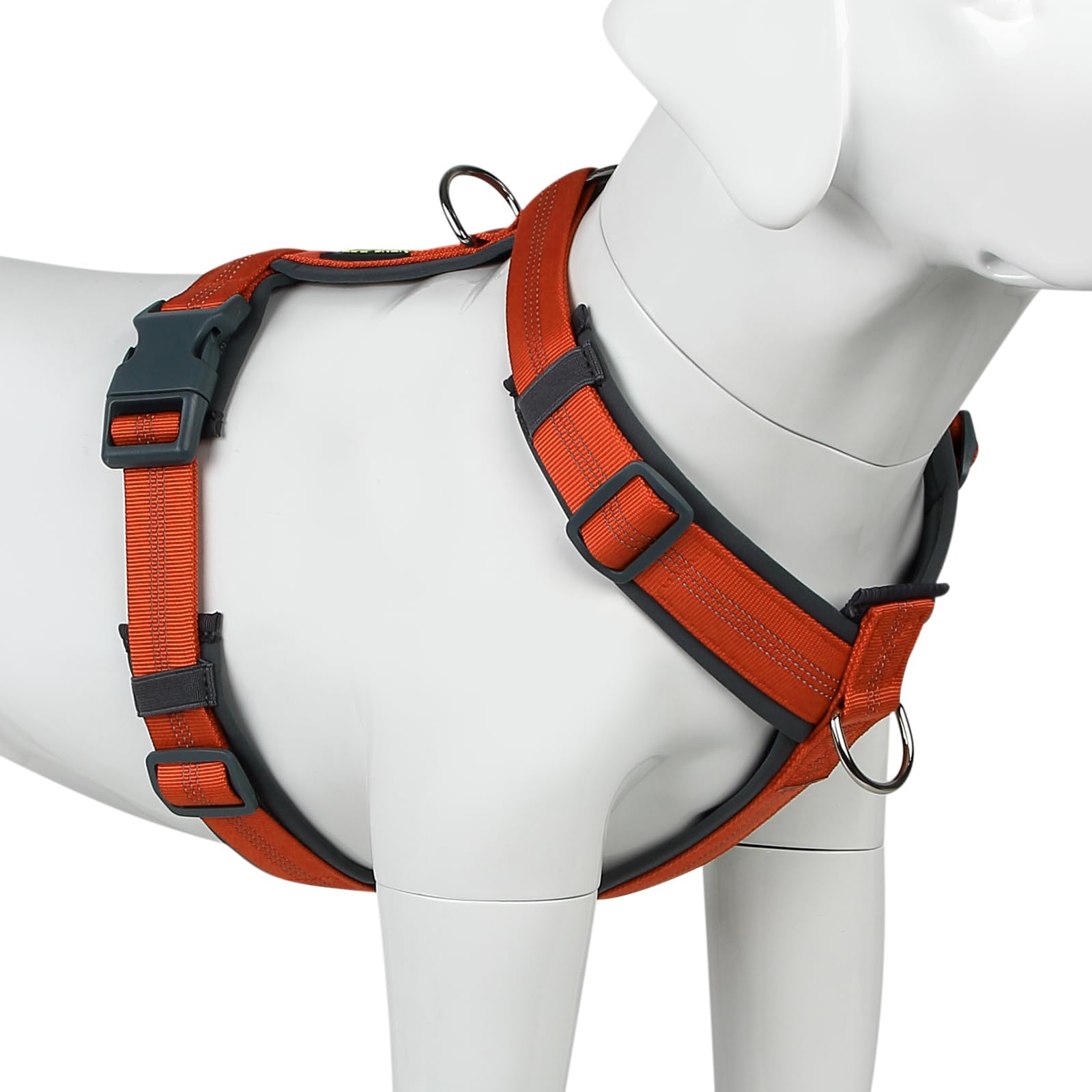 PLUTUS PET No Pull Dog Harness, Adjustable Nylon Harness with Soft Padding, Reflective, Heavy Duty for Large Dogs (Orange, L)