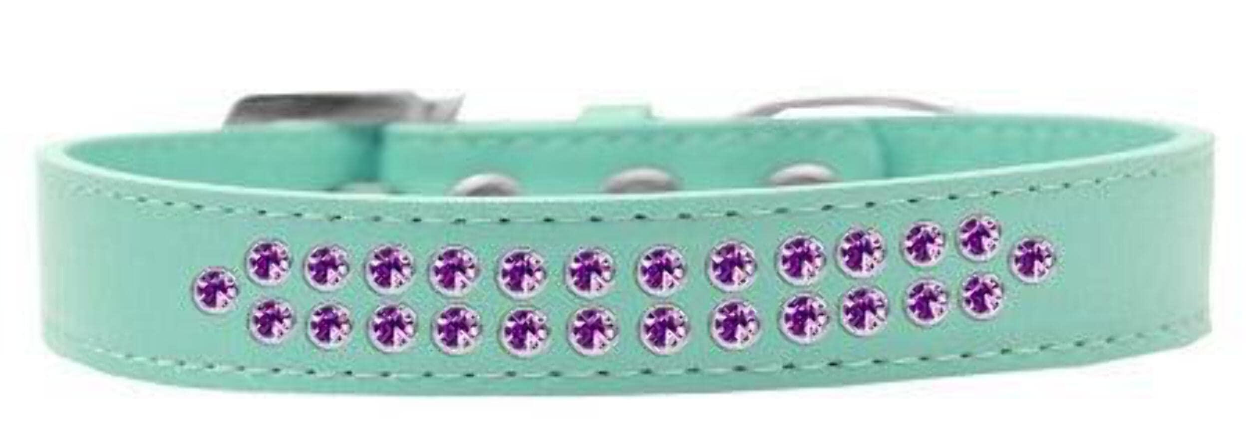 Mirage Pet Products Two Row Purple Crystal Aqua Dog Collar, Size 18