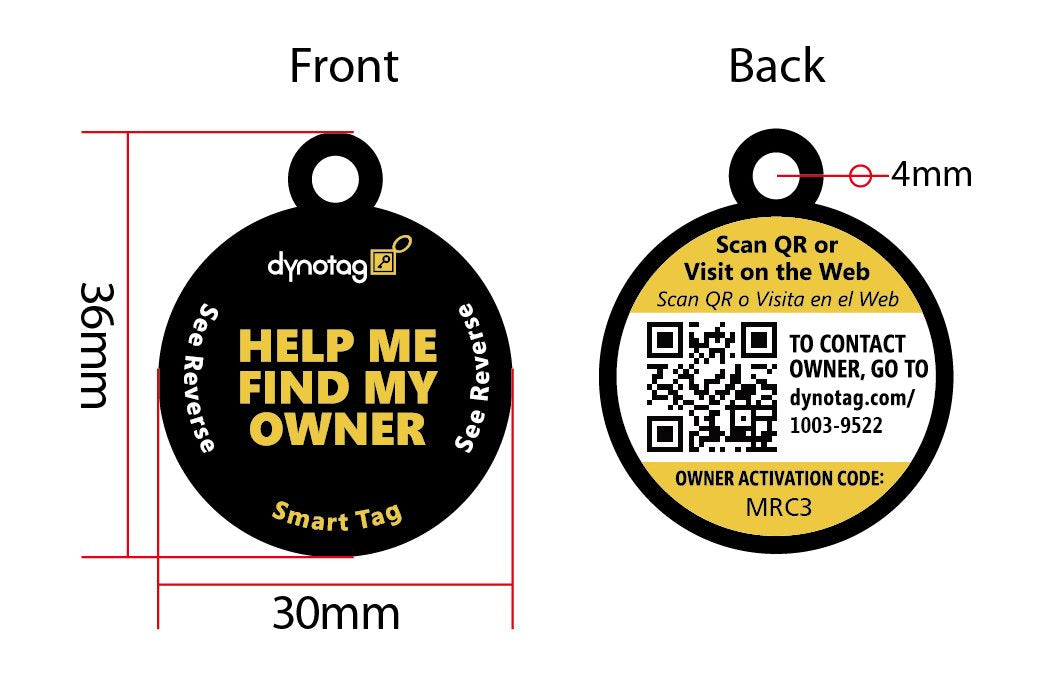 Dynotag® Web Enabled Smart Round Coated Metal Id Tag And Ring. Pet Tag, Property Tag - Multiple Uses, With Dynoiq™ & Lifetime Recovery Service.